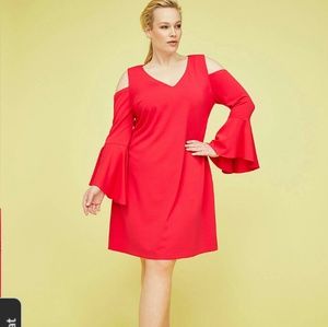 SEXY red bell sleeve cold shoulder dress